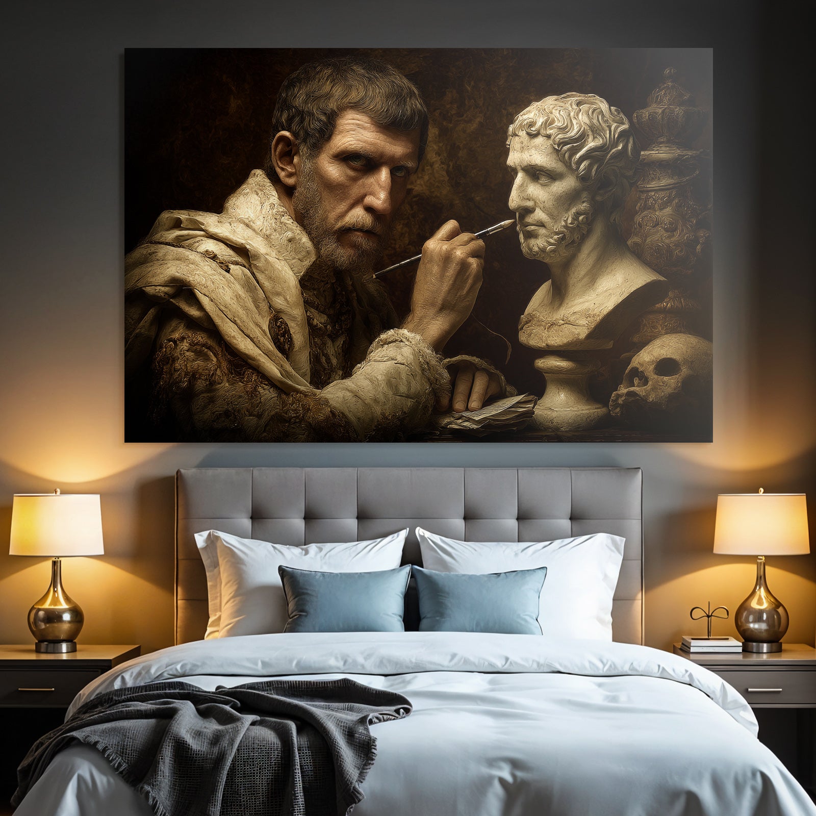 Man Sculpting Bust In Classical Setting