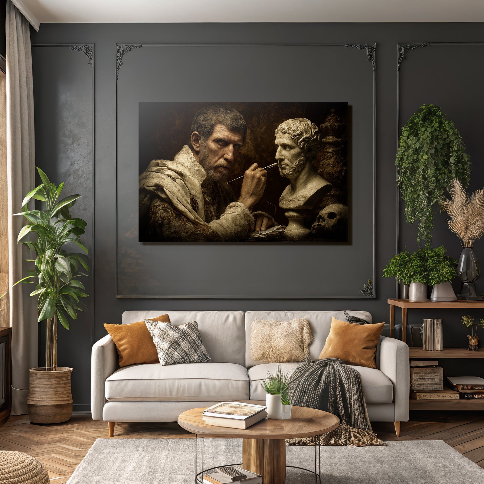 Man Sculpting Bust In Classical Setting