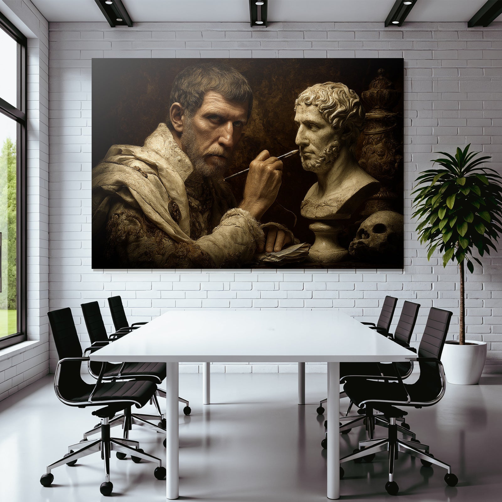 Man Sculpting Bust In Classical Setting
