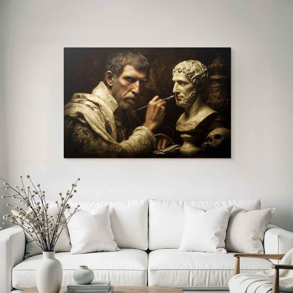 Man Sculpting Bust In Classical Setting