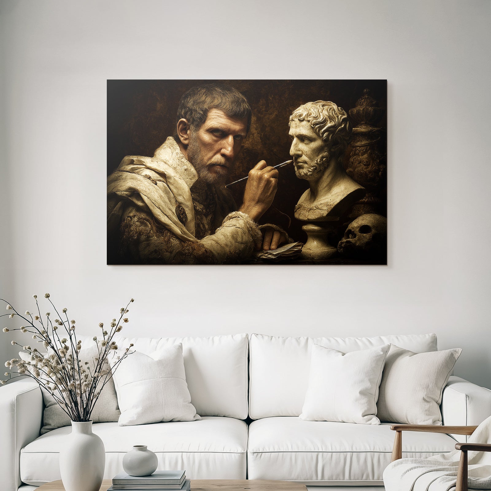 Man Sculpting Bust In Classical Setting