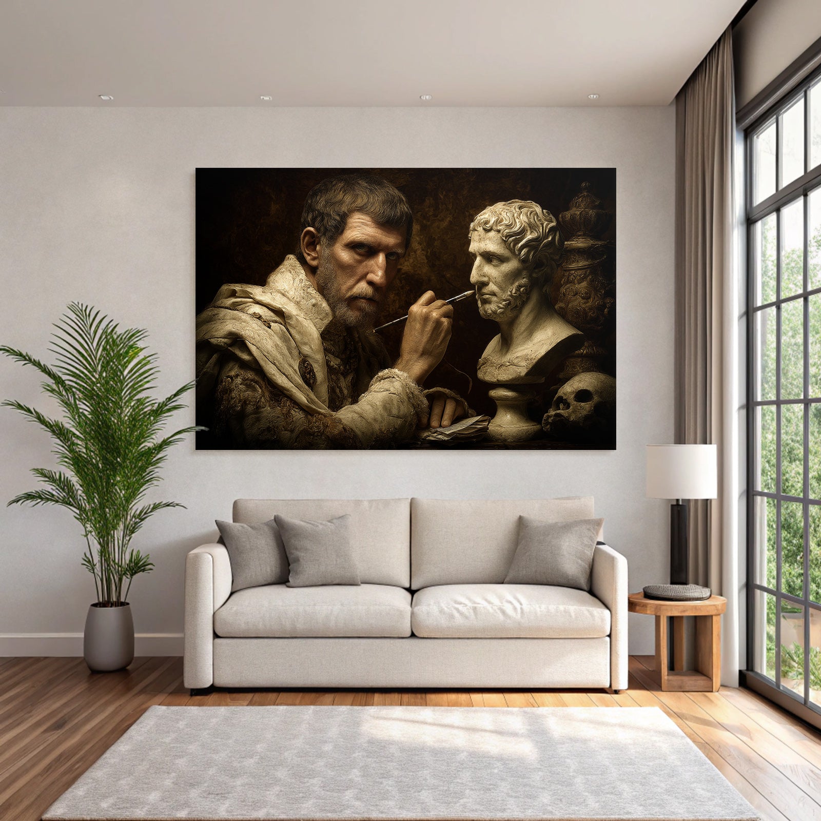 Man Sculpting Bust In Classical Setting