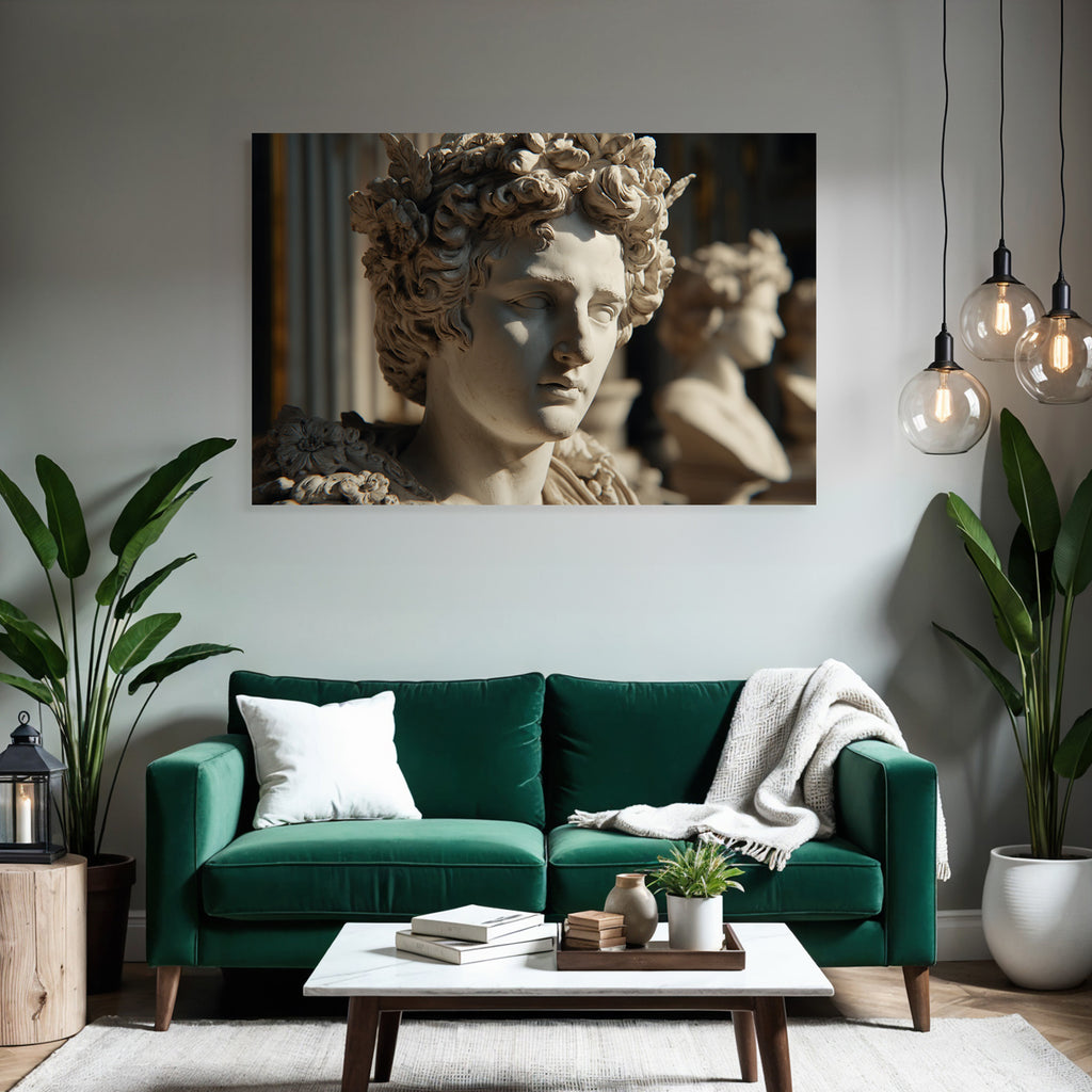 Marmor Buste Antike Figuren Mit Blumenkronen Im Architektonischen Hintergrund