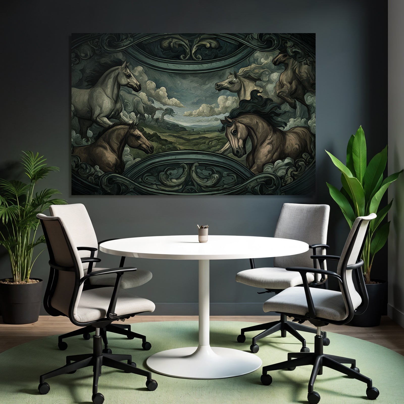Mehrere Pferde In Einer Wolkigen Landschaft Painting