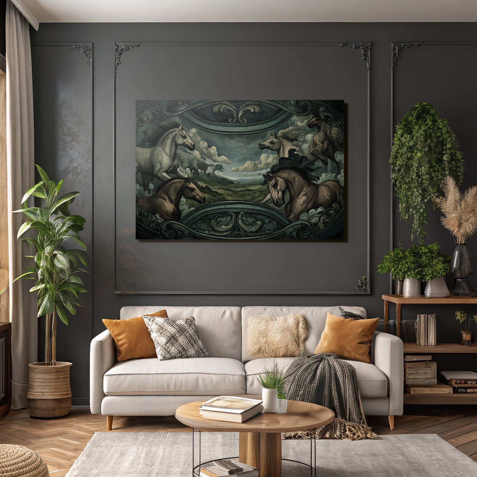 Mehrere Pferde In Einer Wolkigen Landschaft Painting