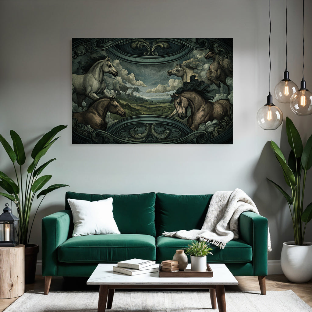 Mehrere Pferde In Einer Wolkigen Landschaft Painting