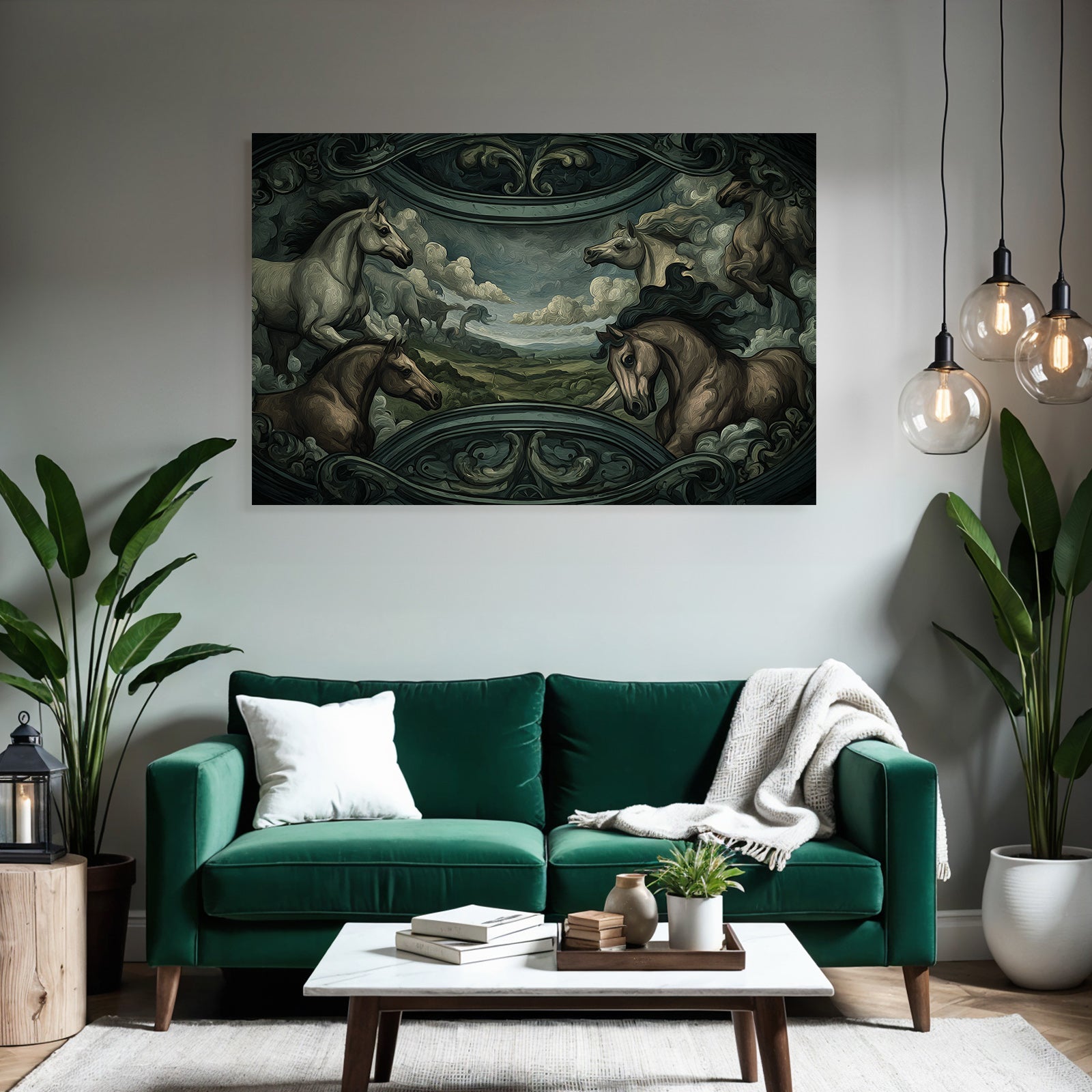 Mehrere Pferde In Einer Wolkigen Landschaft Painting
