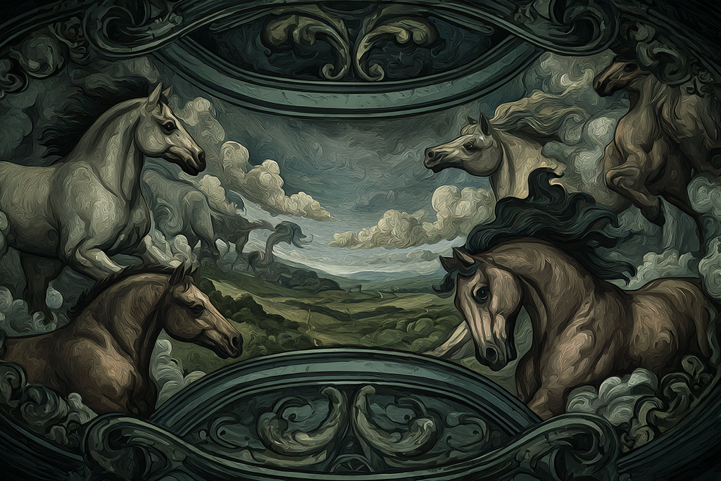 Mehrere Pferde In Einer Wolkigen Landschaft Painting | Klassisch | Einrichtungsstile