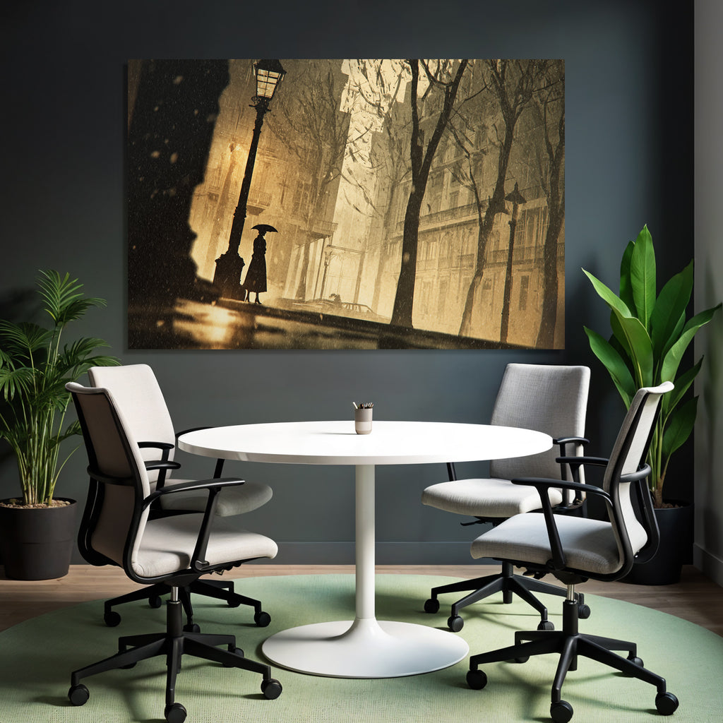 Moody Street Scene Regnerischer Tag Mit Silhouette Und Lampen Post