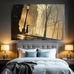 Moody Street Scene Regnerischer Tag Mit Silhouette Und Lampen Post