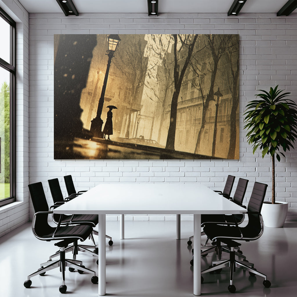 Moody Street Scene Regnerischer Tag Mit Silhouette Und Lampen Post