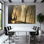 Moody Street Scene Regnerischer Tag Mit Silhouette Und Lampen Post