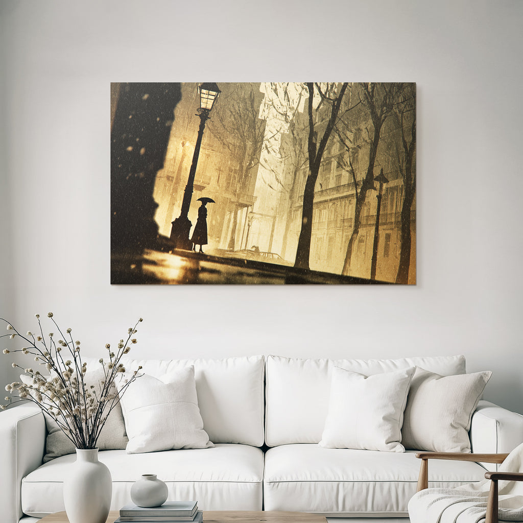 Moody Street Scene Regnerischer Tag Mit Silhouette Und Lampen Post