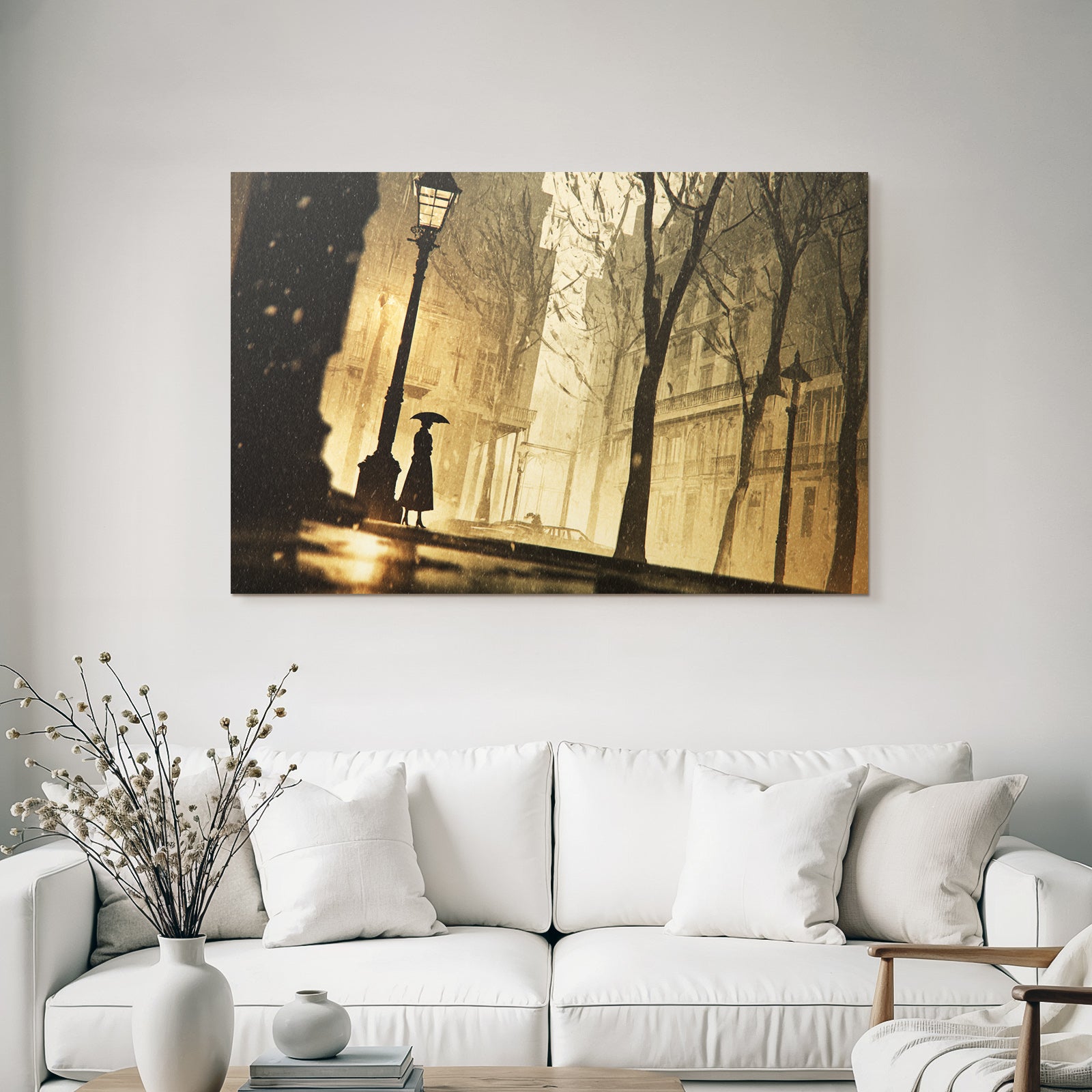 Moody Street Scene Regnerischer Tag Mit Silhouette Und Lampen Post