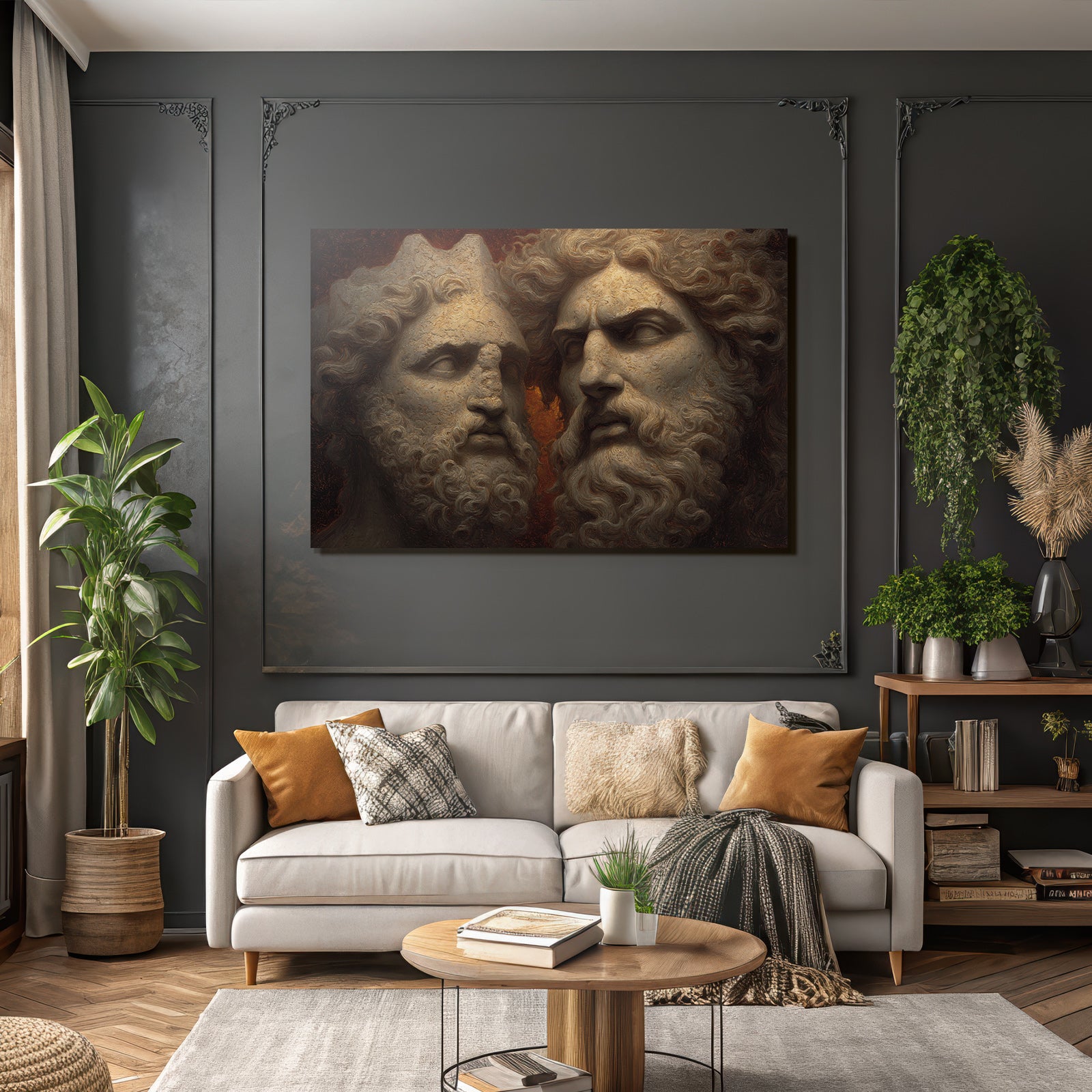 Mythologische Steinhaeupter Kunstwerk