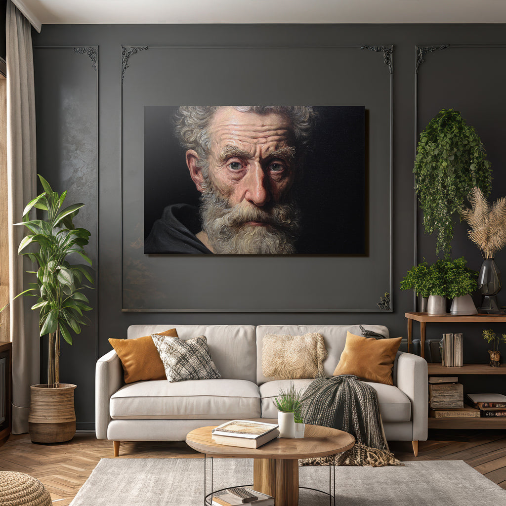 Naheaufnahme Portrait Eines Aelteren Mannes Mit Bart Und Intensivem Ausdruck