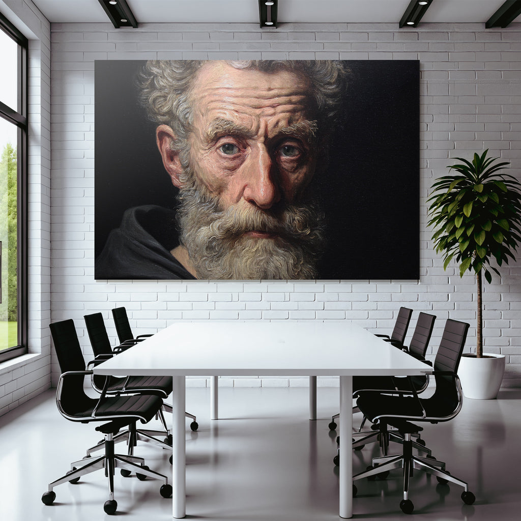 Naheaufnahme Portrait Eines Aelteren Mannes Mit Bart Und Intensivem Ausdruck