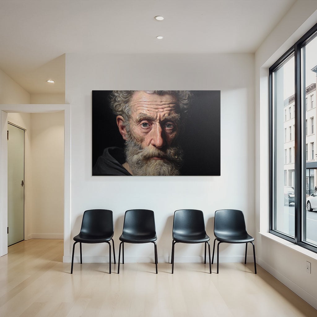 Naheaufnahme Portrait Eines Aelteren Mannes Mit Bart Und Intensivem Ausdruck