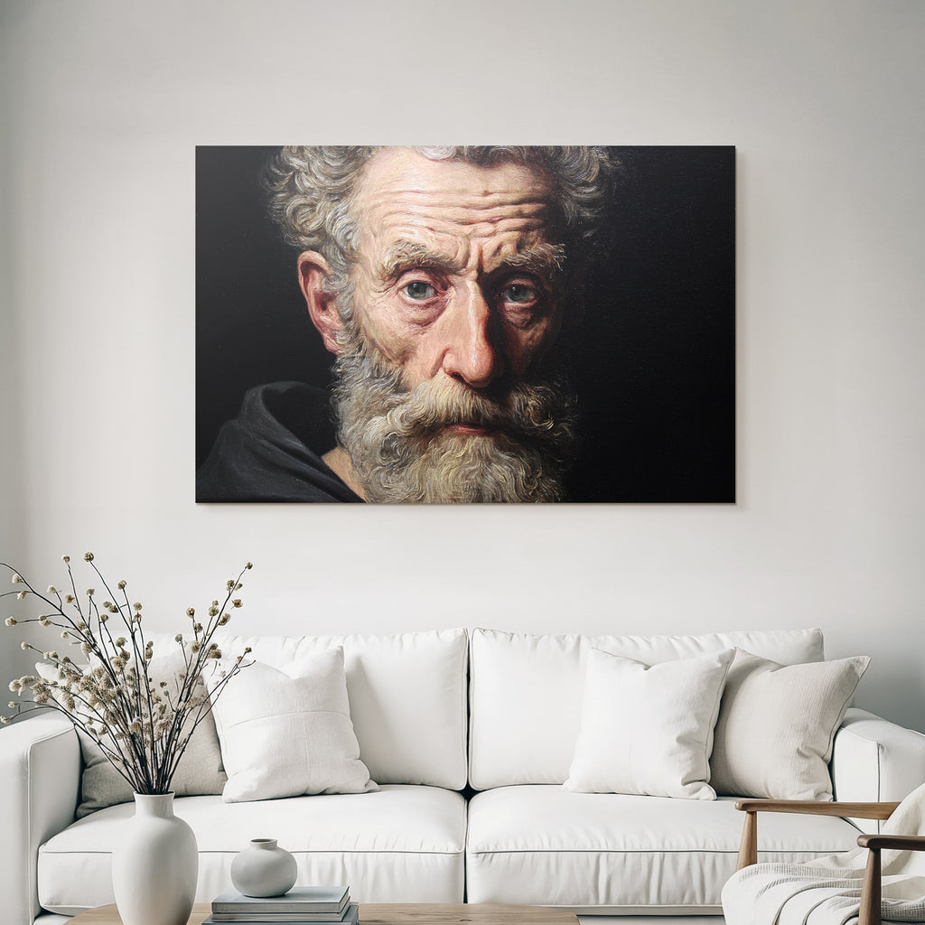 Naheaufnahme Portrait Eines Aelteren Mannes Mit Bart Und Intensivem Ausdruck