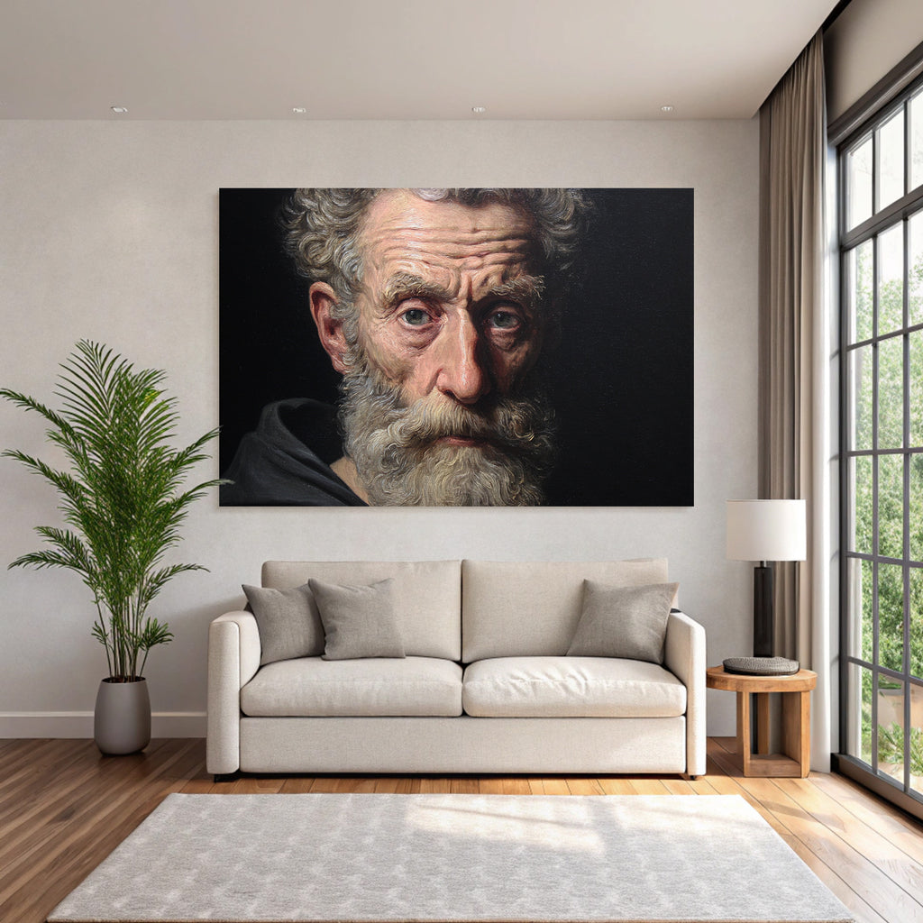 Naheaufnahme Portrait Eines Aelteren Mannes Mit Bart Und Intensivem Ausdruck