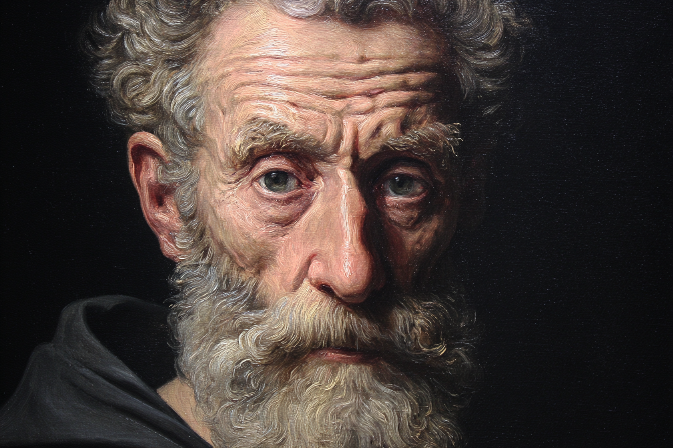 Naheaufnahme Portrait Eines Aelteren Mannes Mit Bart Und Intensivem Ausdruck | Klassisch | Einrichtungsstile