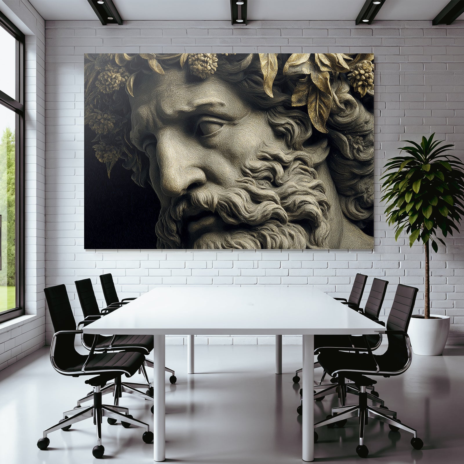 Naheaufnahme Von Einer Statue Mit Bart Und Blattkrone