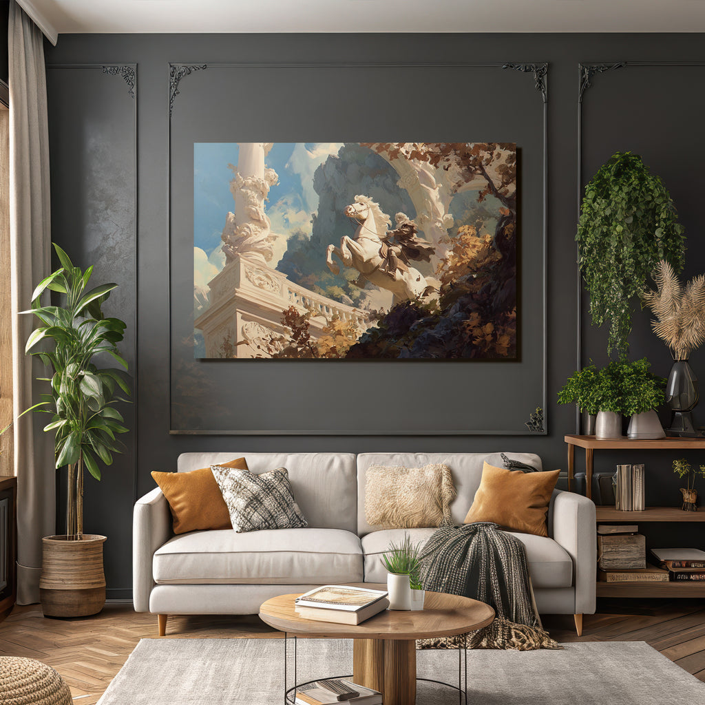 Pferd Reitender Rider Hintergrund Architektur Gebaeude Berglandschaft Fantasy Historisch