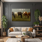 Pferde Grasen In Nebliger Landschaft Impressionistische Kunst
