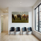 Pferde Grasen In Nebliger Landschaft Impressionistische Kunst