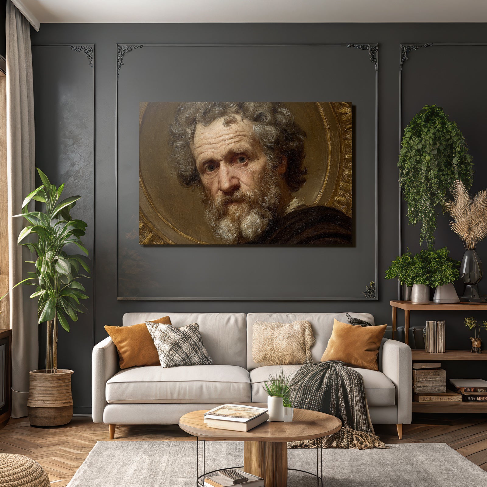 Portraet Eines Aelteren Mannes Mit Lockigem Haar Und Der Heiligenschein