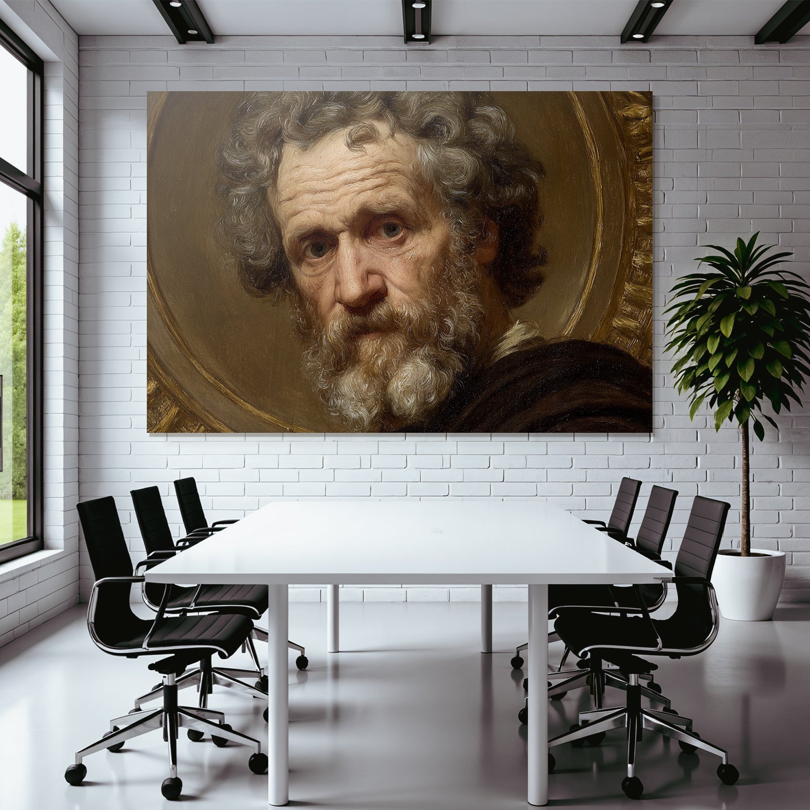 Portraet Eines Aelteren Mannes Mit Lockigem Haar Und Der Heiligenschein