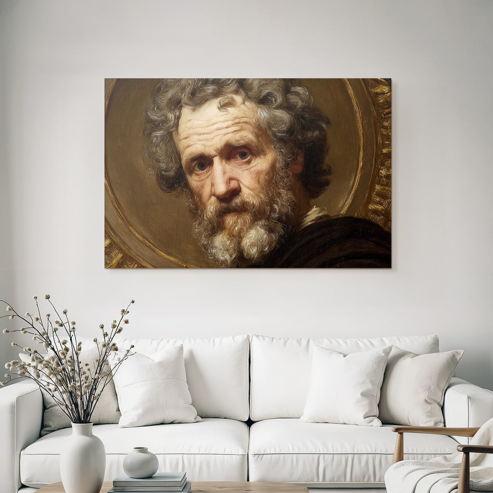 Portraet Eines Aelteren Mannes Mit Lockigem Haar Und Der Heiligenschein