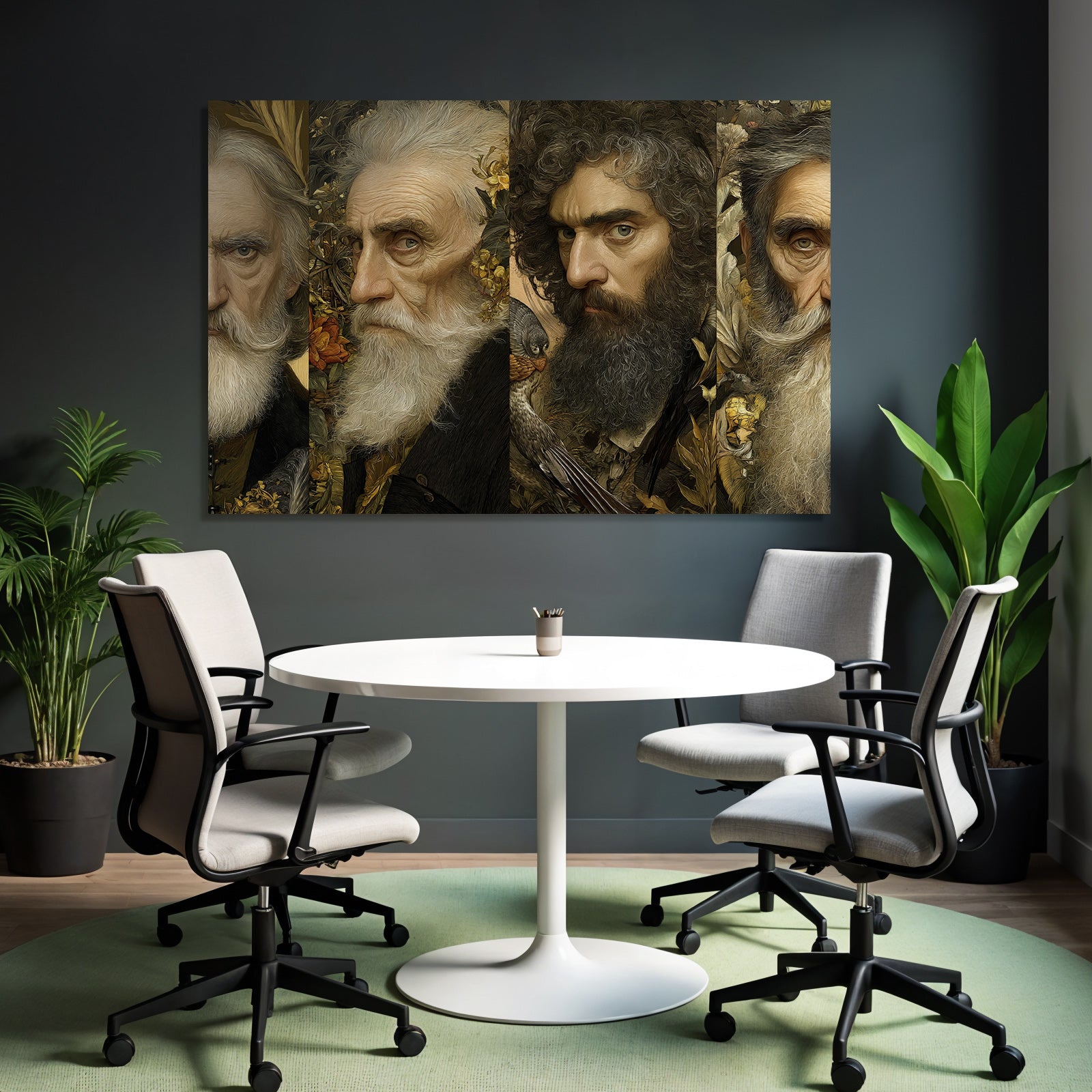 Portraet Von Vier Maennern Umgeben Von Natur Elementen