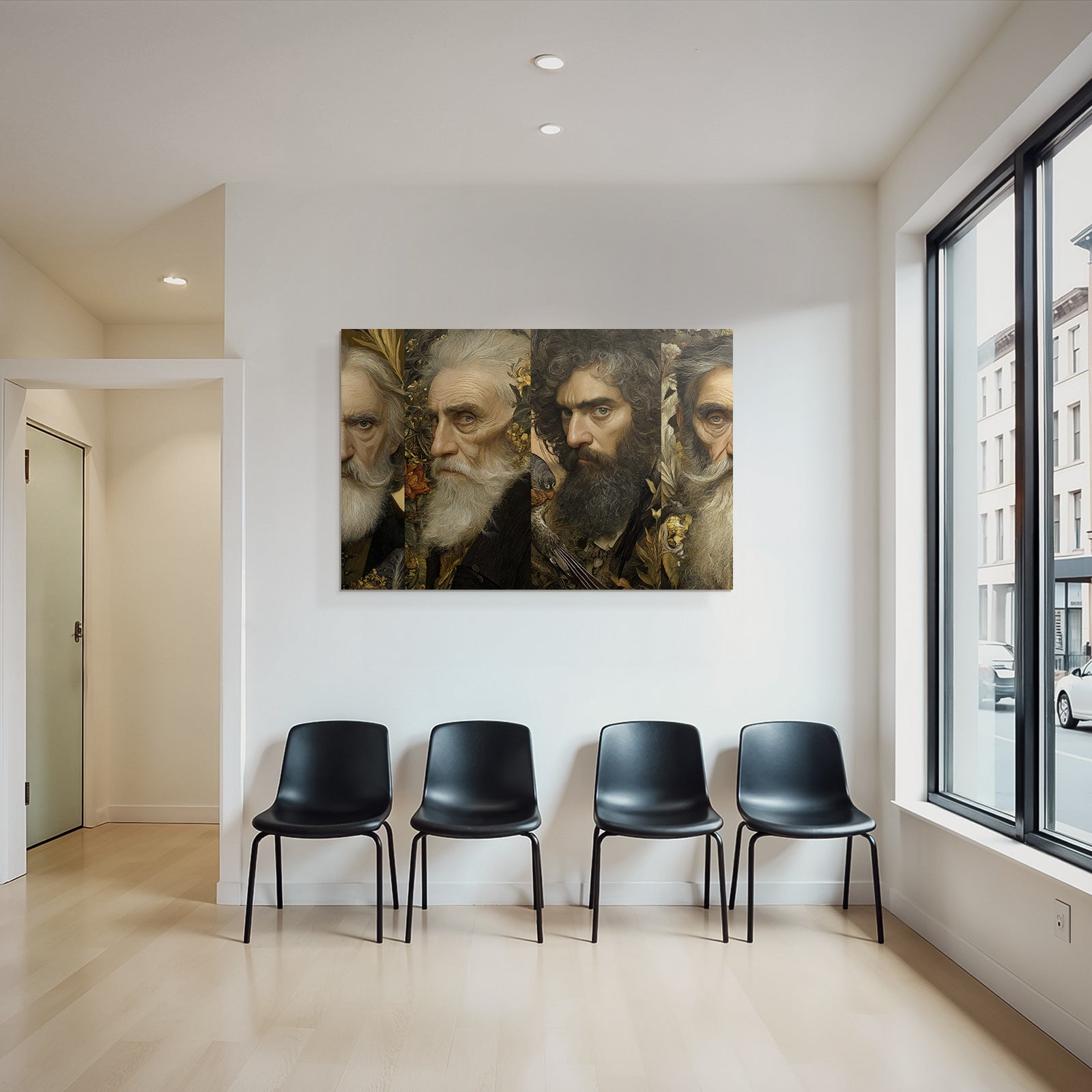 Portraet Von Vier Maennern Umgeben Von Natur Elementen