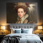 Portrait Einer Frau In Opulenter Kleidung Mit Schmuck Und Kopfputz