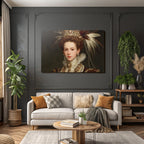Portrait Einer Frau In Opulenter Kleidung Mit Schmuck Und Kopfputz