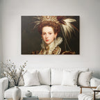 Portrait Einer Frau In Opulenter Kleidung Mit Schmuck Und Kopfputz