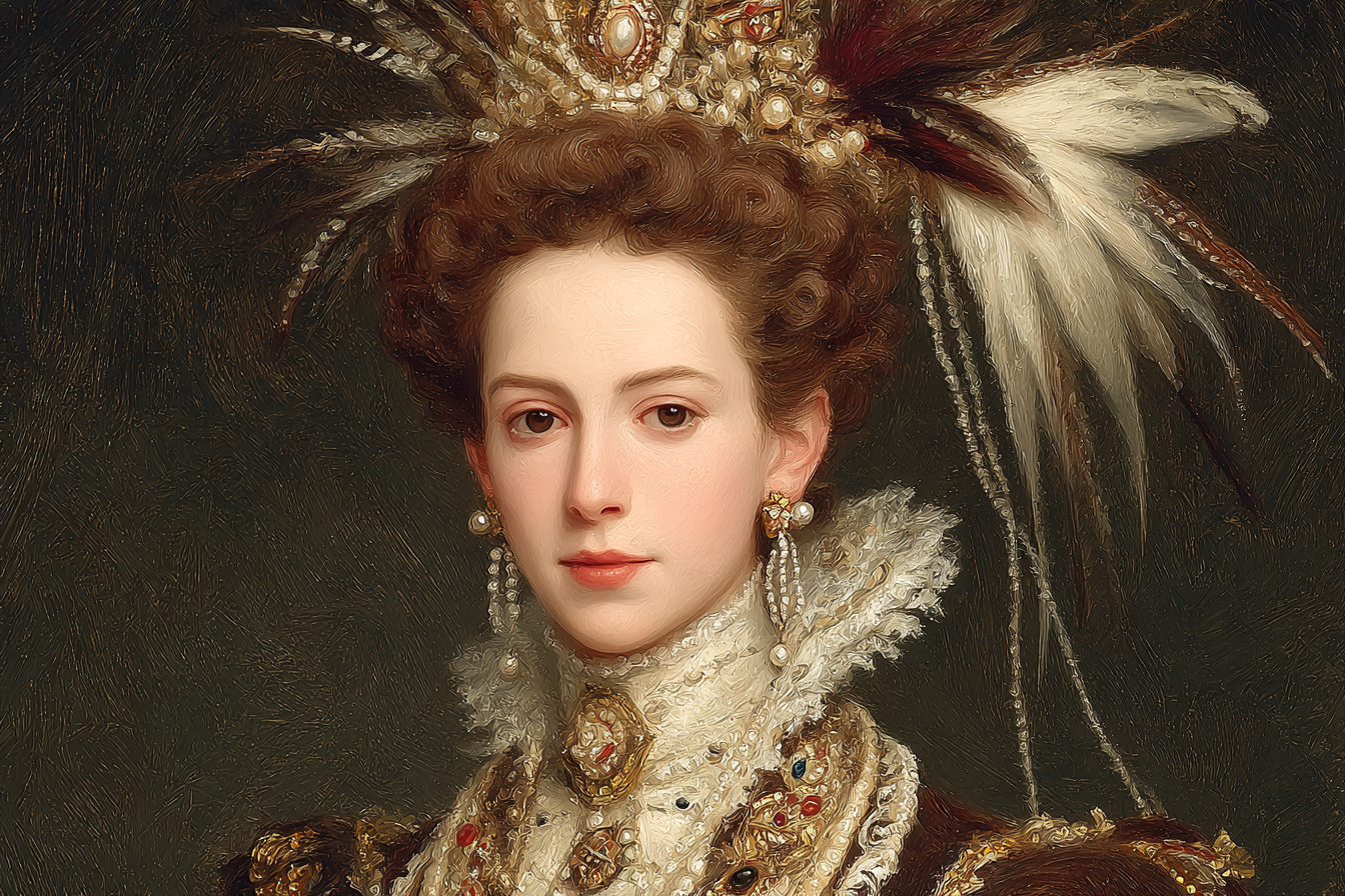 Portrait Einer Frau In Opulenter Kleidung Mit Schmuck Und Kopfputz | Klassisch | Einrichtungsstile