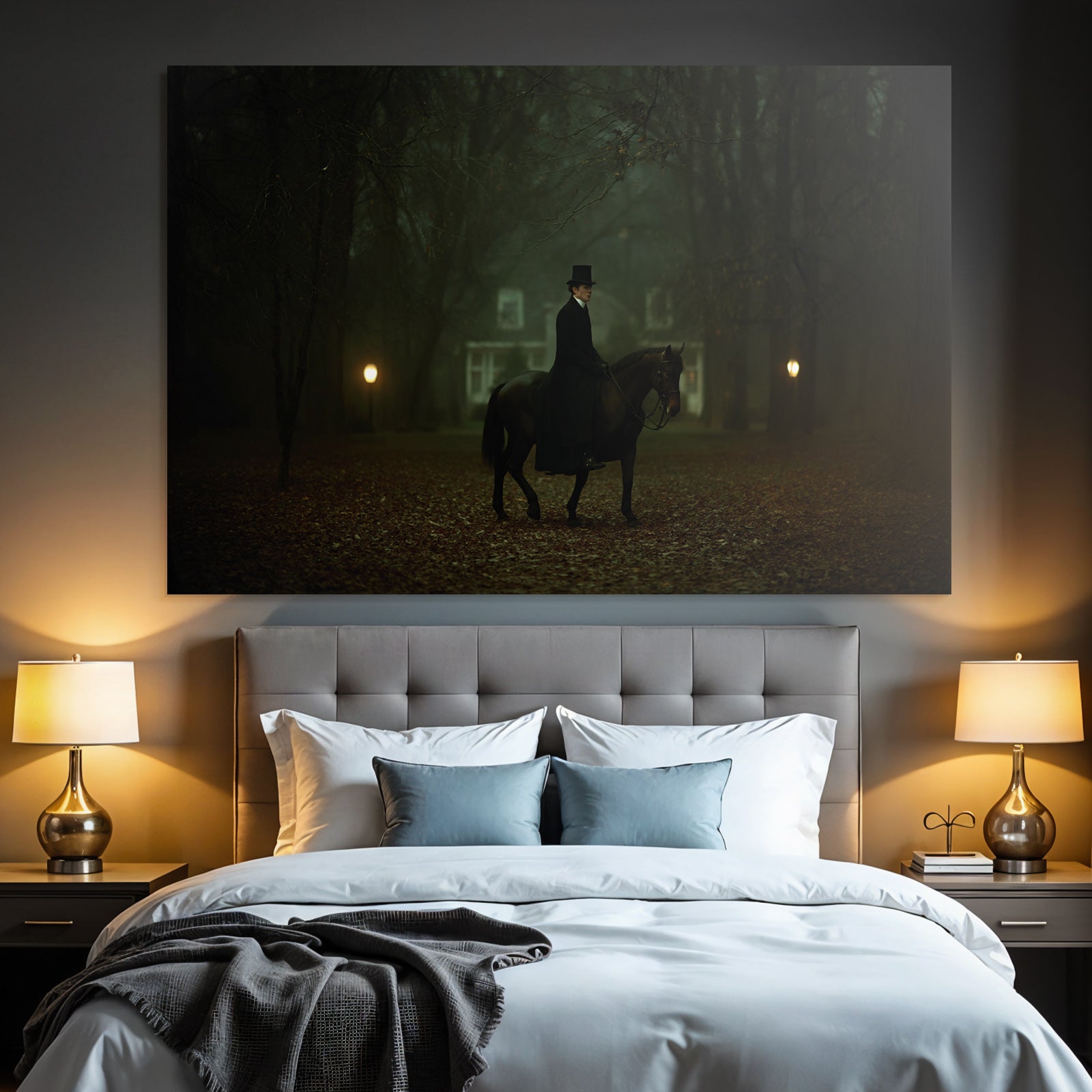 Reiter Im Nebligen Wald Mit Top Hat Full Moon Atmosphaerisch