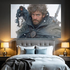 Rugged Character With Beard In Winter Atire Horse In Background Snowy Environment