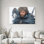 Rugged Character With Beard In Winter Atire Horse In Background Snowy Environment