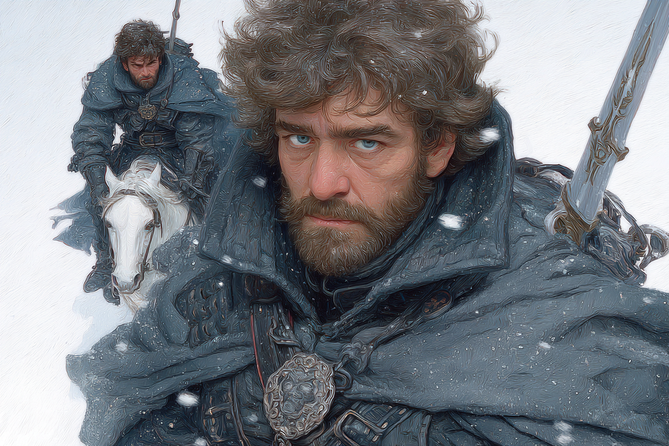 Rugged Character With Beard In Winter Atire Horse In Background Snowy Environment | Klassisch | Einrichtungsstile