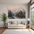 Schneelandschaft Mit Burg Und Bergen Reflektion Im See