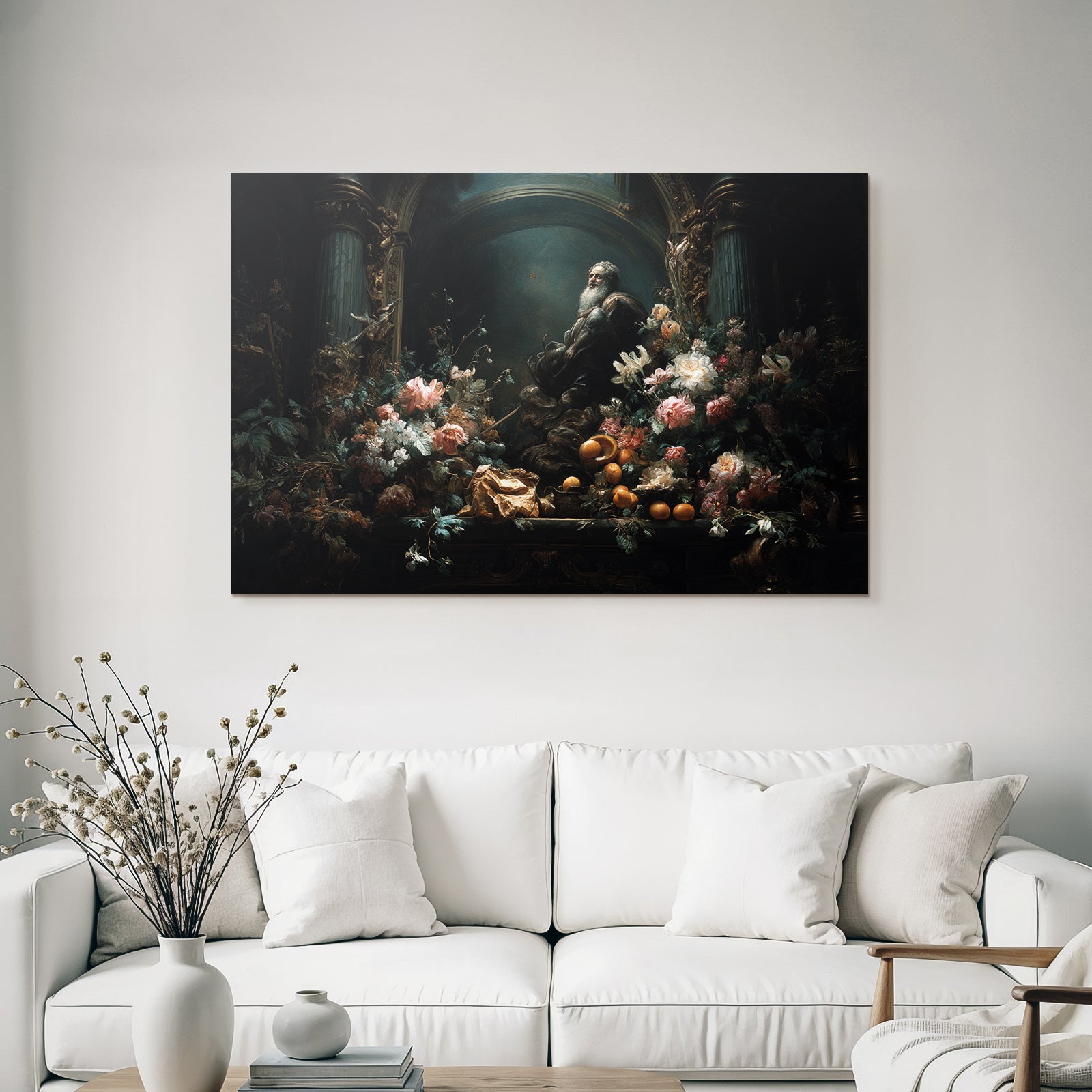 Stillleben Blumen Fruechte Dramatische Beleuchtung Barock Stil