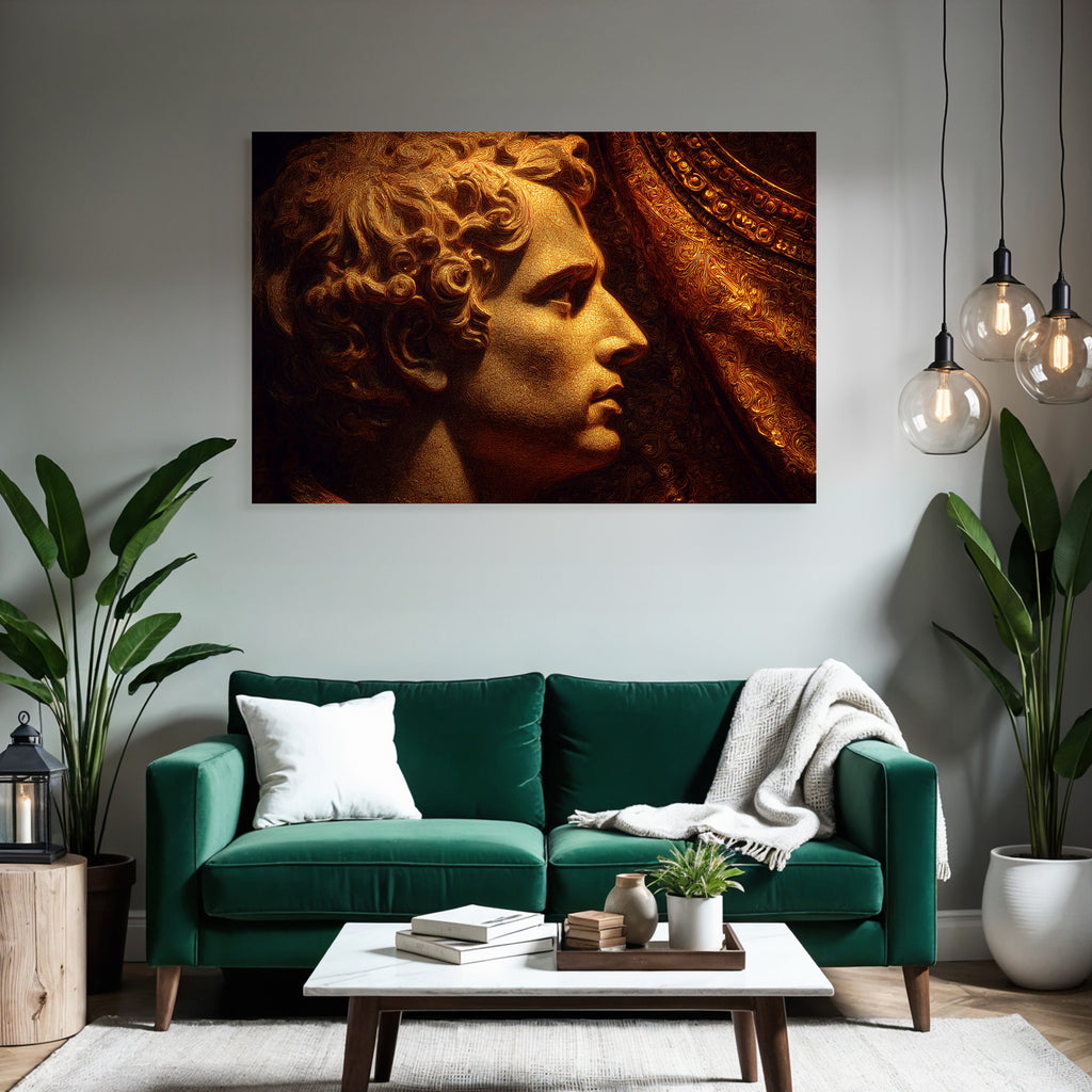 Stylisierte Darstellung Kopfprofil Mann Goldene Farbe