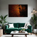 Stylisierte Portraet Eines Mannes Mit Bart Im Profil Mit Floralen Muster Hintergrund