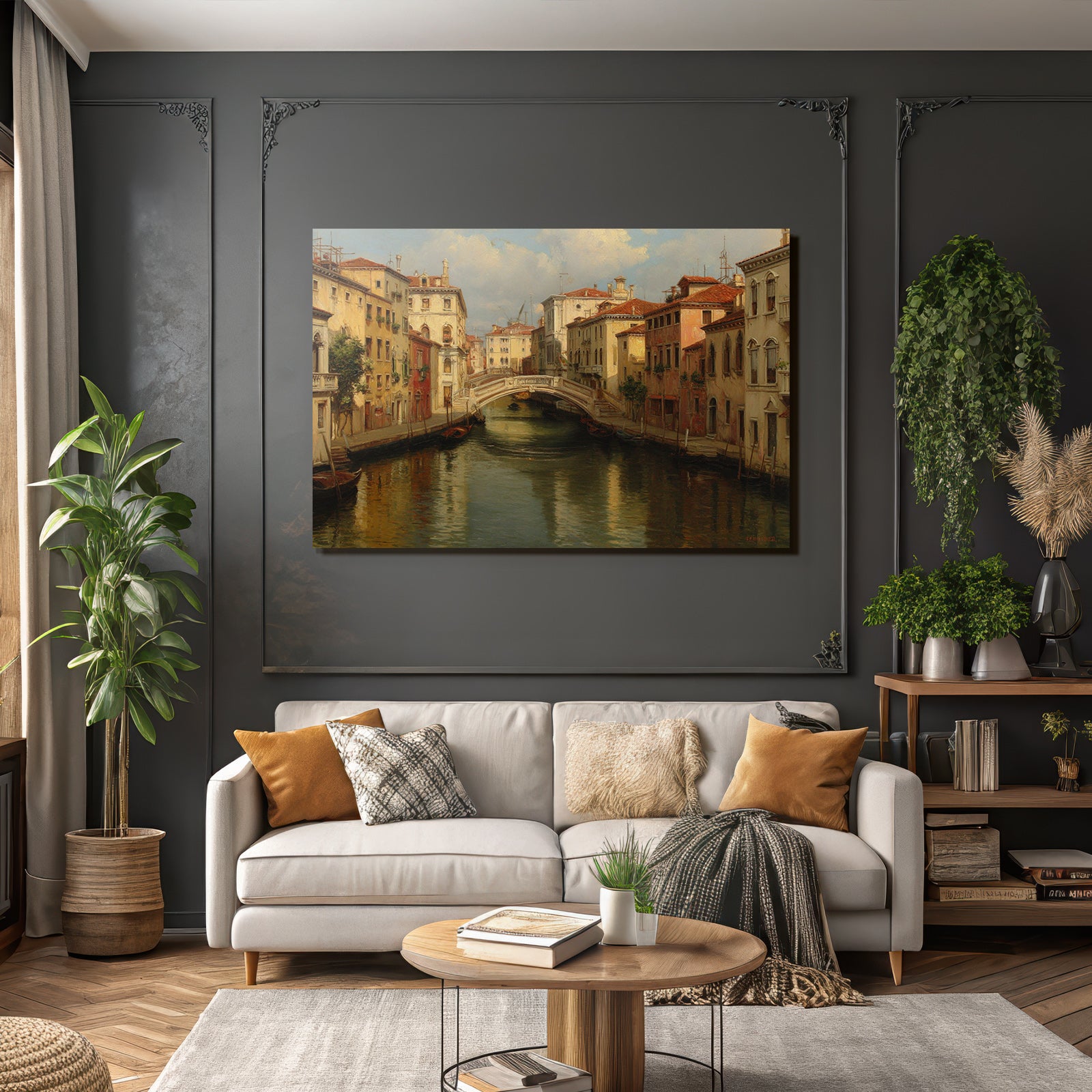 Venediger Kanal Malerei Stadtansicht Reflexionen Wasser Blauer Himmel
