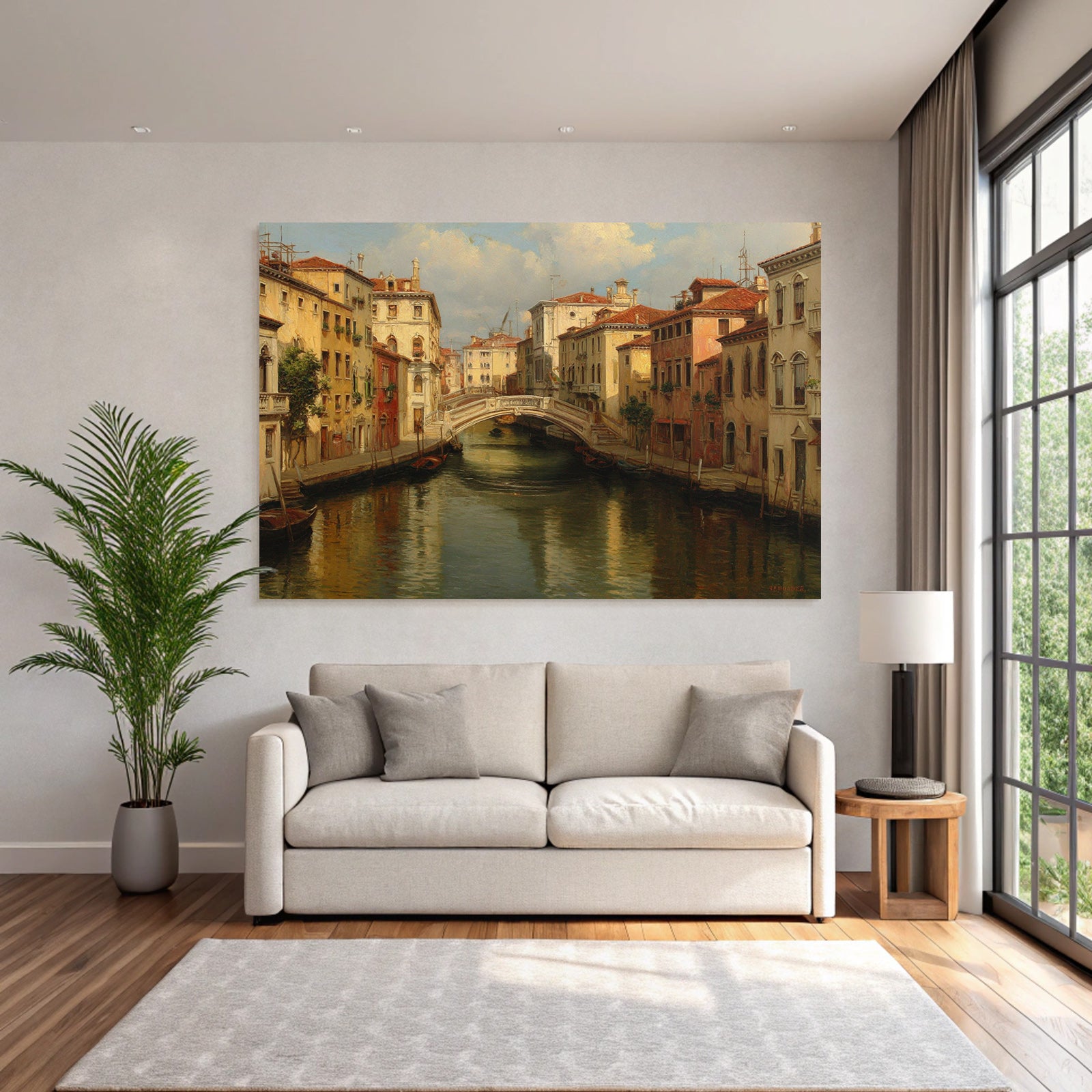 Venediger Kanal Malerei Stadtansicht Reflexionen Wasser Blauer Himmel