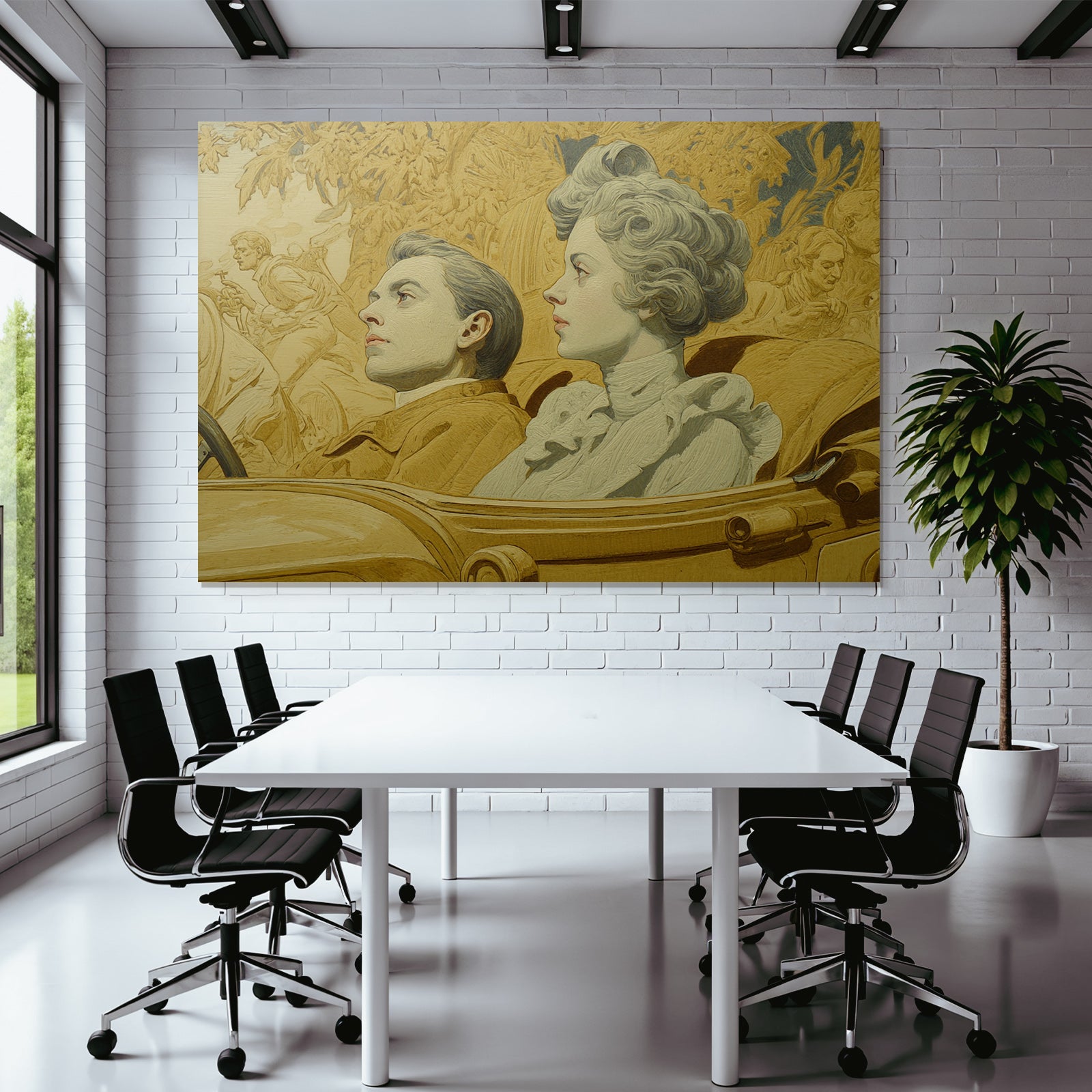 Vintage Autoszene Mann Und Frau Im Auto Kunstwerk