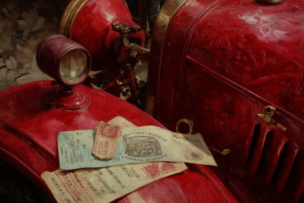 Vintage Roter Automobil Kunstvolle Nostalgie Mit Dokumenten | Klassisch | Einrichtungsstile